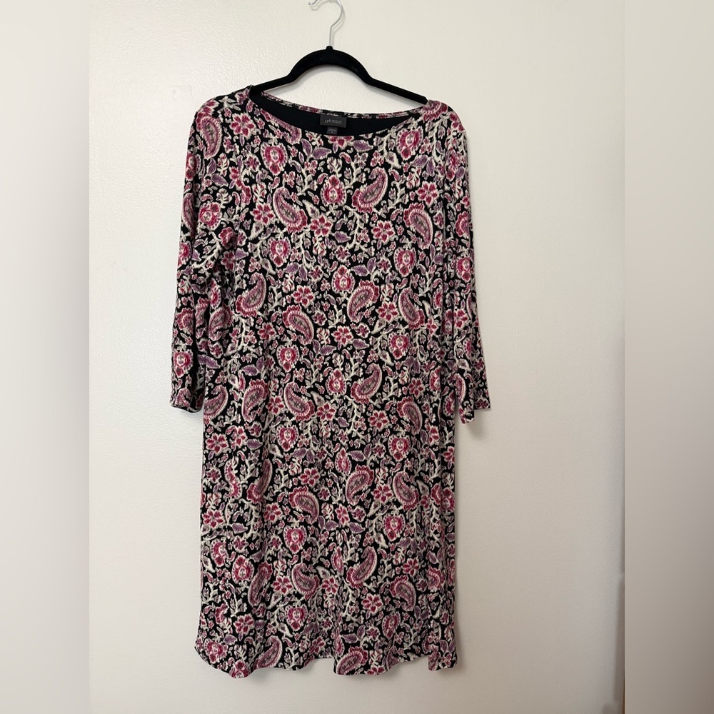 JJill Wearever collection Floral Paisley Long Sleeve knee length shift dress